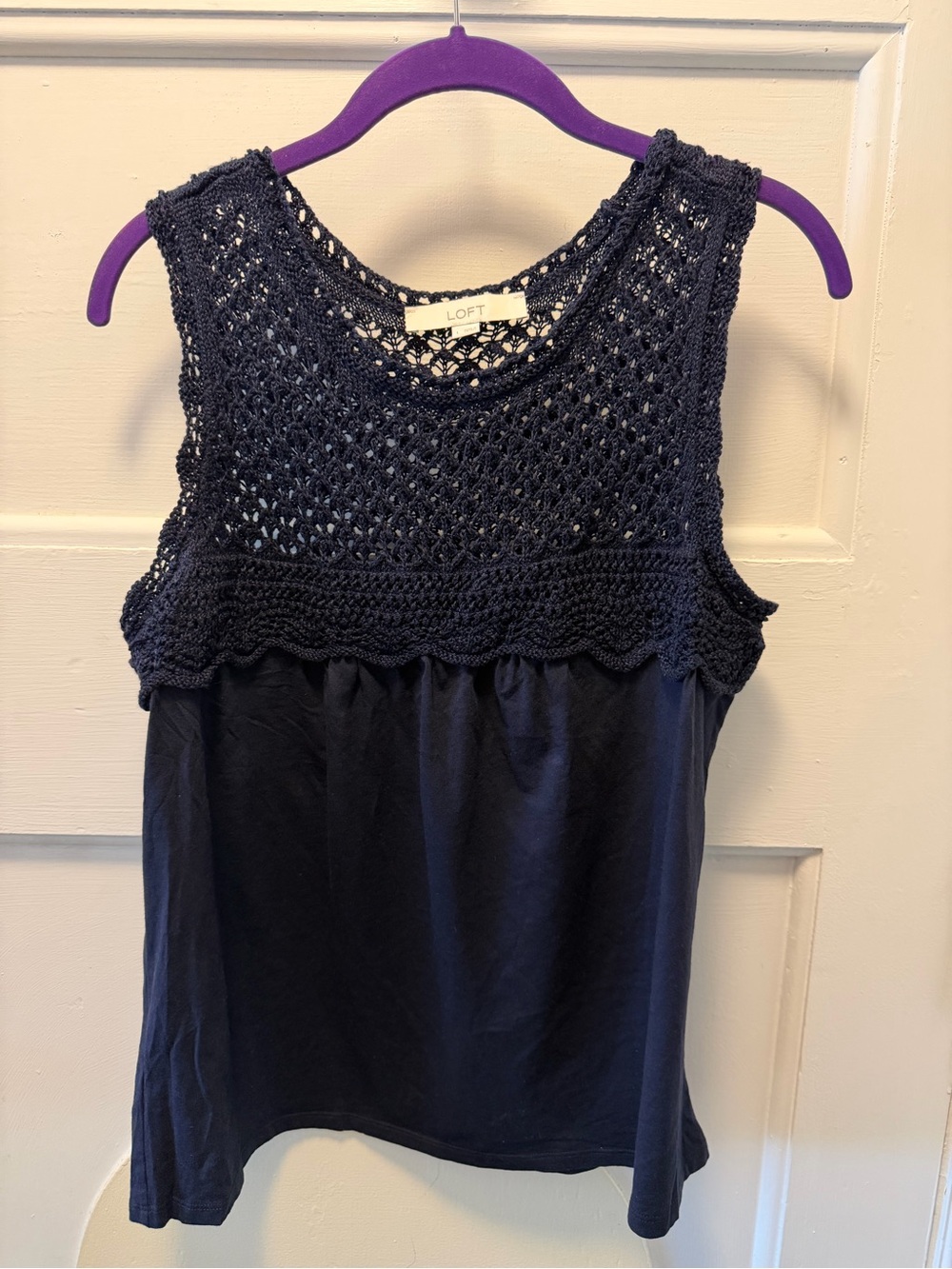 LOFT Navy Crochet Sleeveless Top